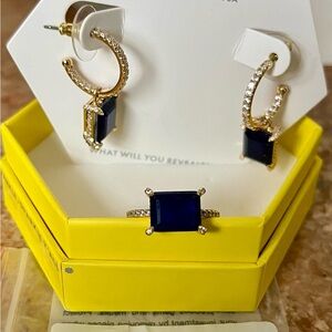 Bomb Party Matching Sapphire on Gold Earrings & Ring Set